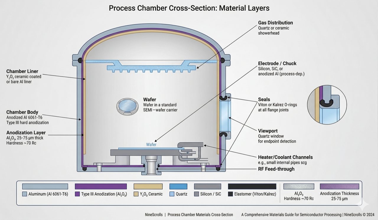 Process chamber cross-section showing material layers and construction
