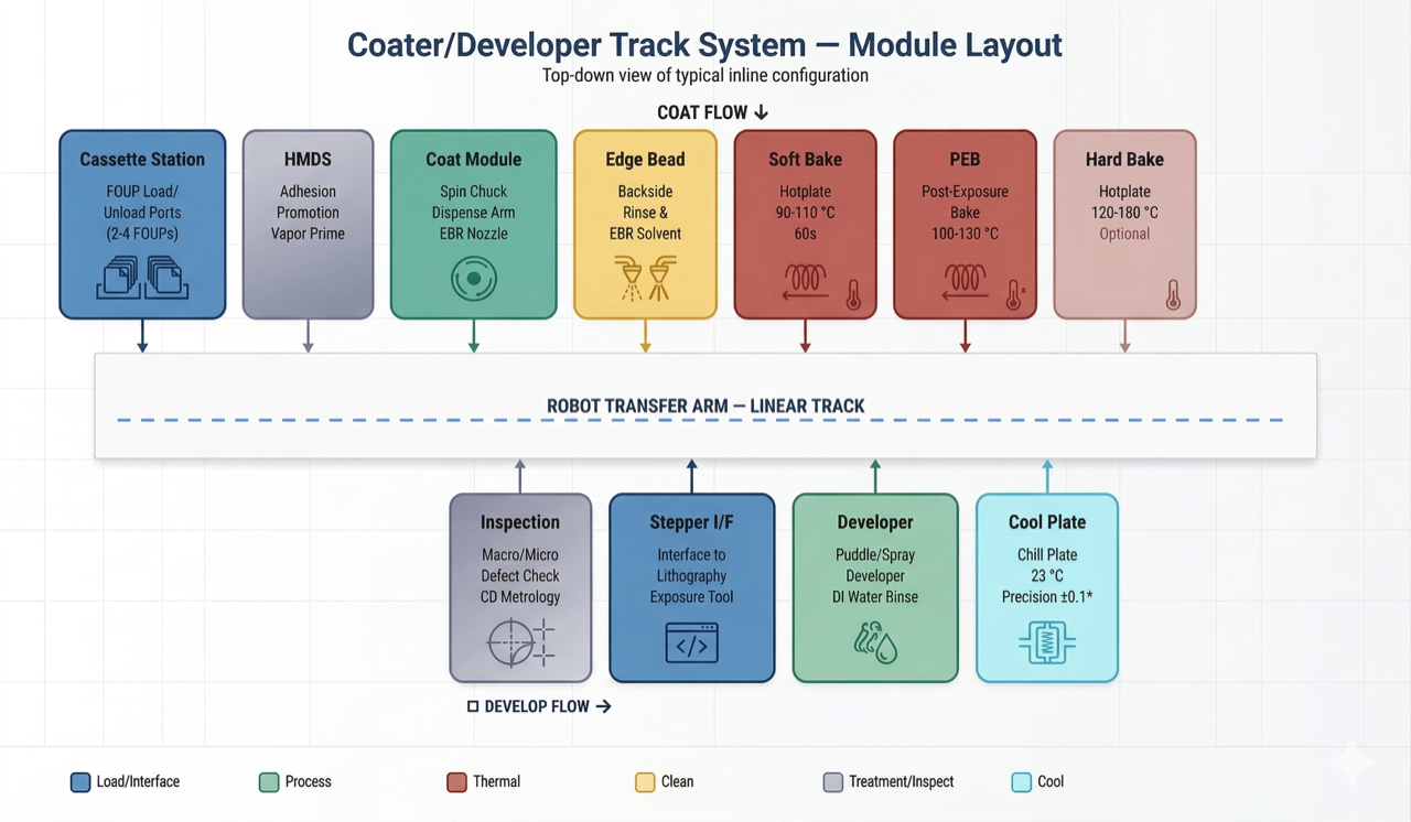 Coater developer track system module layout