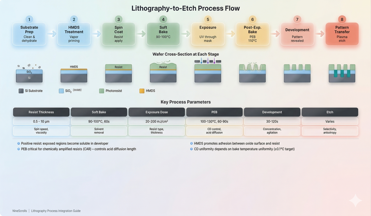 Complete lithography to etch process flow diagram