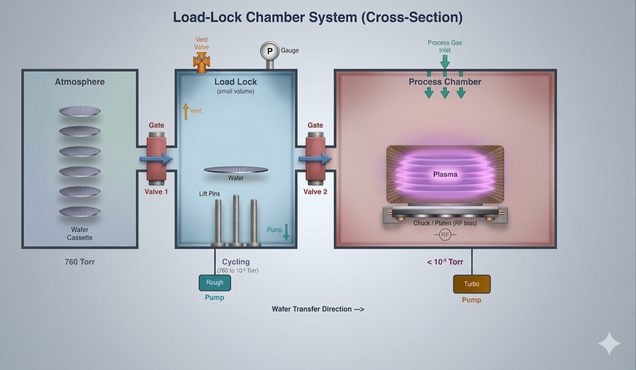 Load-lock chamber system schematic for semiconductor equipment
