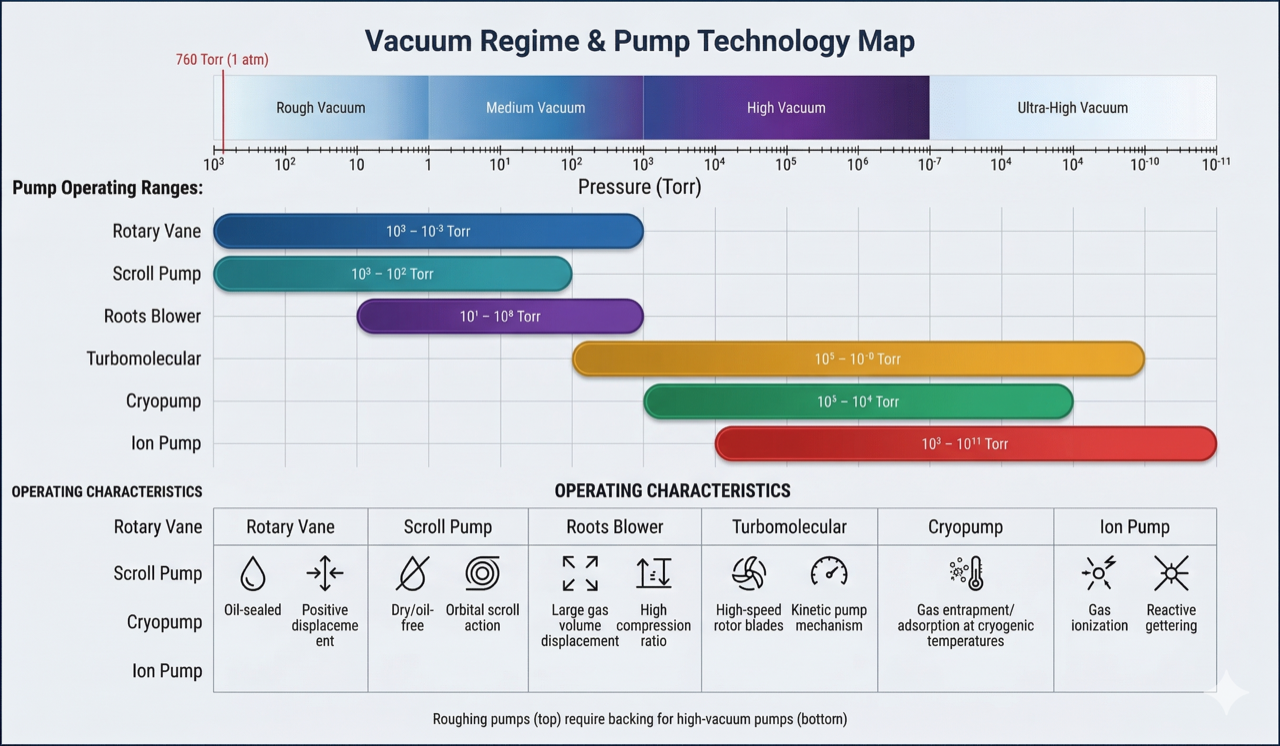Vacuum pressure regimes and pump technology operating ranges