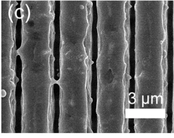 SEM image of a 3 micrometre period grating etched in GaAs